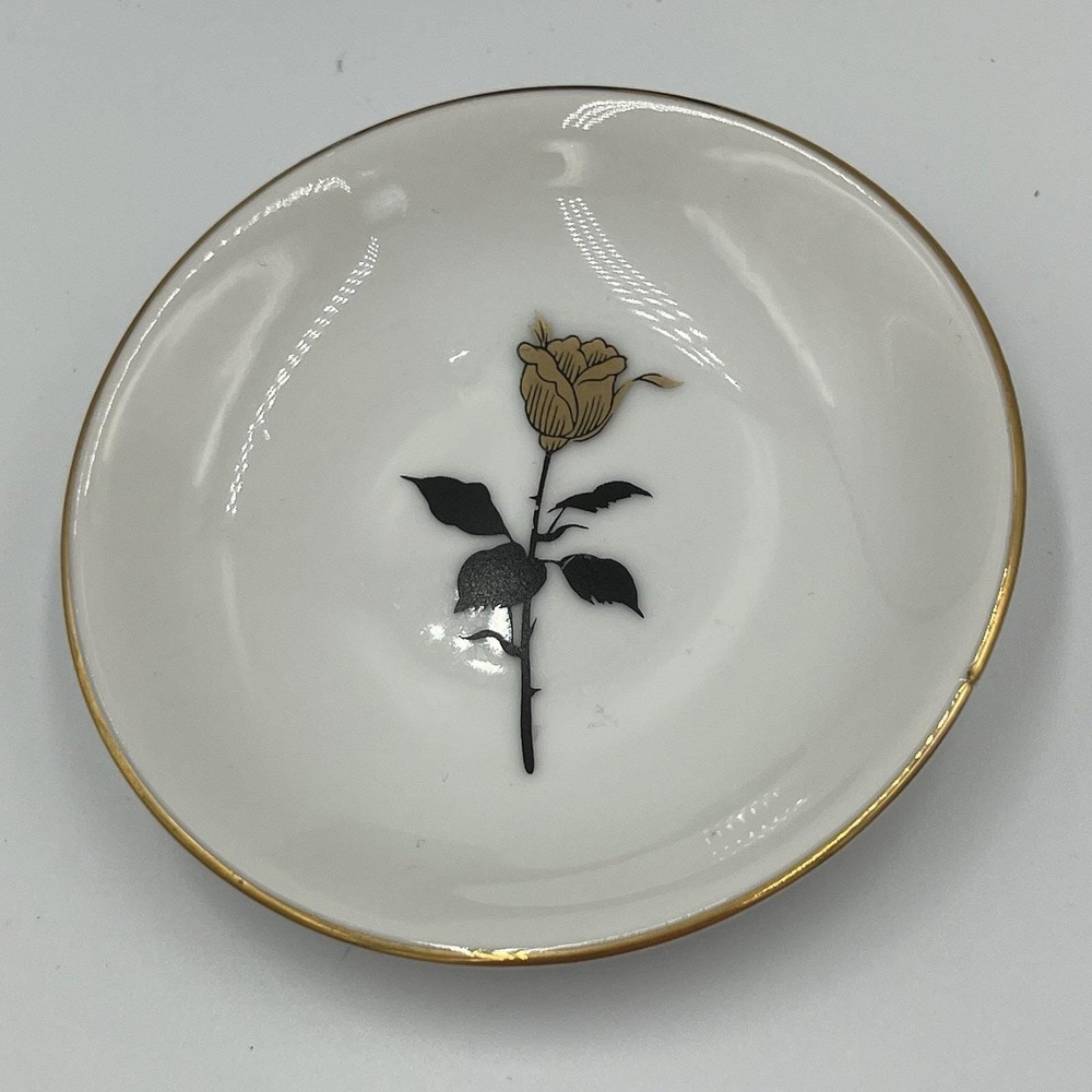 Vintage Lefton Butter Pat Dish Gold Rose Trim Nostalgic Collectible Hand Painted - Picture 9 of 10